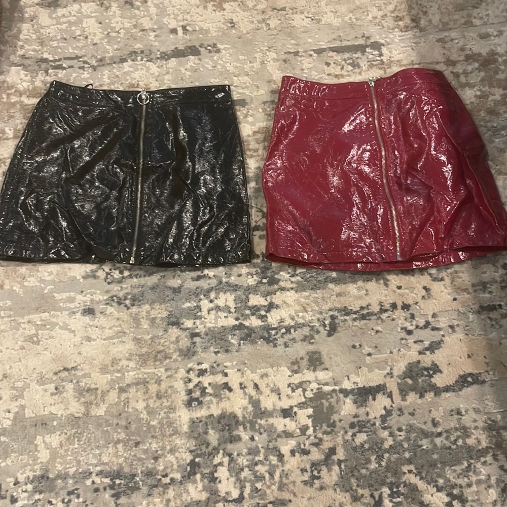 Black & red leather skirts